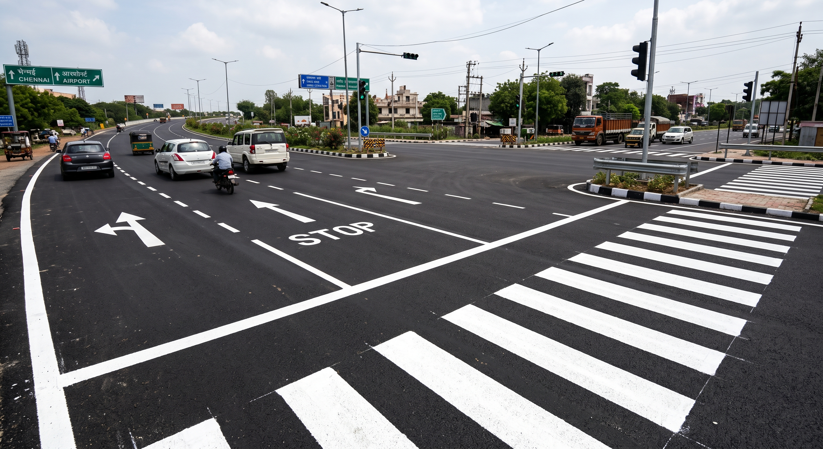 Road marking crew applying thermoplastic paint